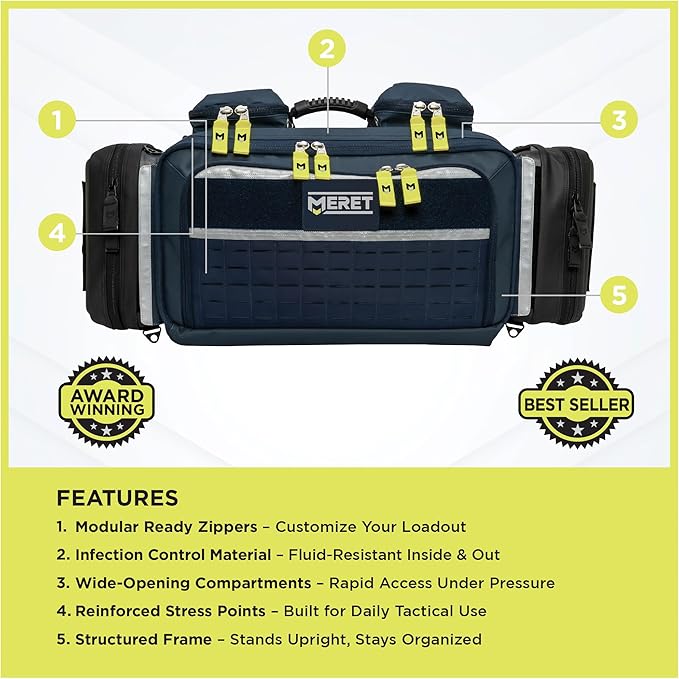 MERET OMNI™ PRO X Tactical Medical Backpack – Modular Trauma First Aid Kit Bag for EMS EMT &amp First Responders MOLLE Medical Gear Organizer with Infection Control Material Navy Blue