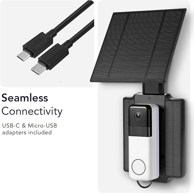 Wasserstein Universal Solar Charger Compatible with Ring Battery Doorbell (2024 Release)/Pro/Plus/4/3/3 Plus/2nd Gen (2020 Release) &amp Wyze Wireless Video Doorbell Pro - 2.5W Solar Panel Charger