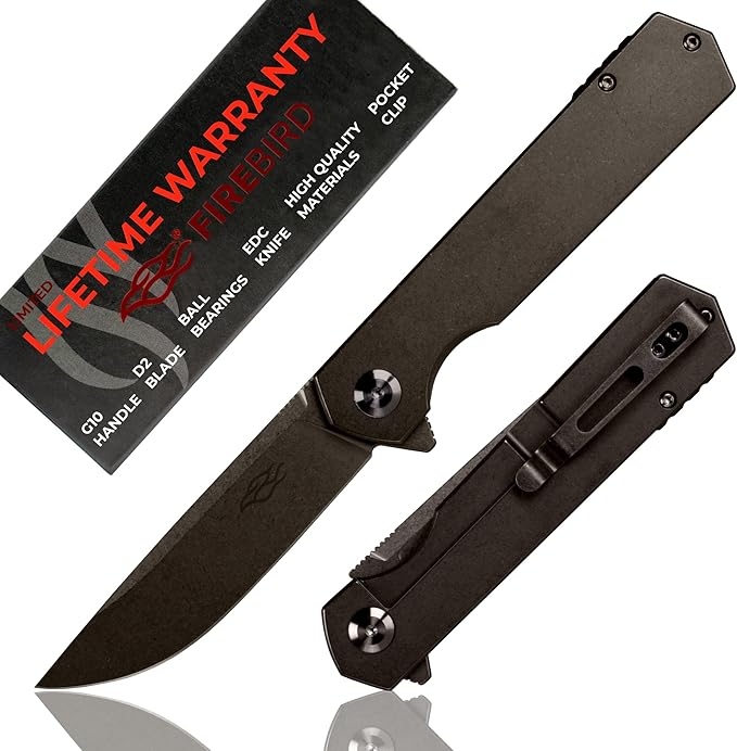 Firebird Ganzo FH13-SS Folding Pocket Knife 3.4 D2 Steel Blade All Steel Handle with Clip Outdoor Camping EDC Utility Pocket Knife (Titan Dark grey)