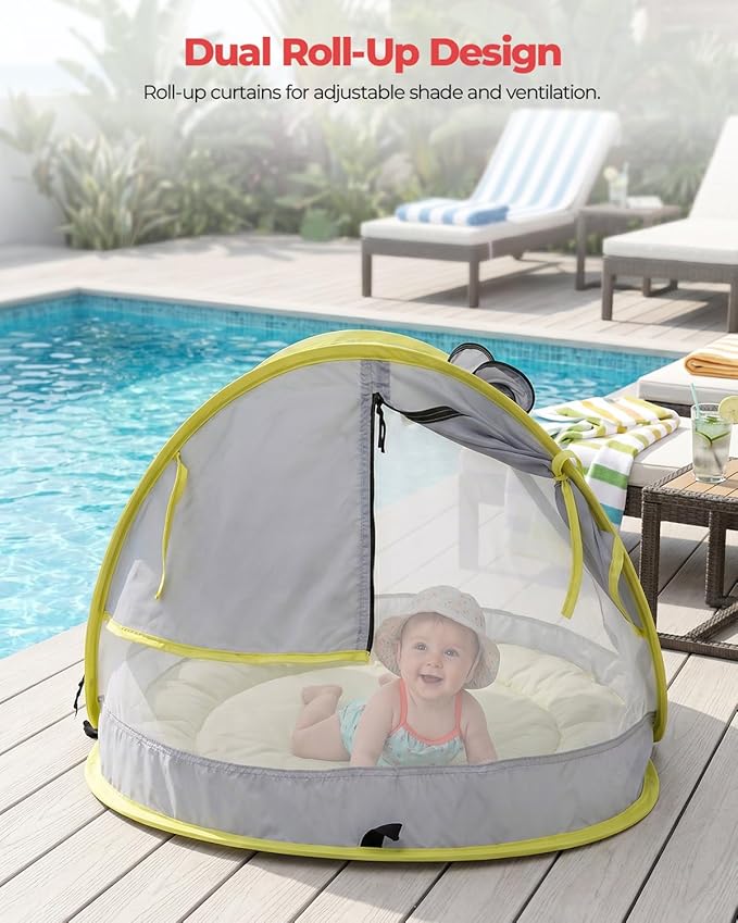 Poray Portable Baby Beach Tent with UPF 50+ Sun ShelterMosquito Net and Sunshade Ideal Pop Up Kids Travel Tent with Carry Bag &amp 2 StakesOutdoor Indoor Play and Sun Protection