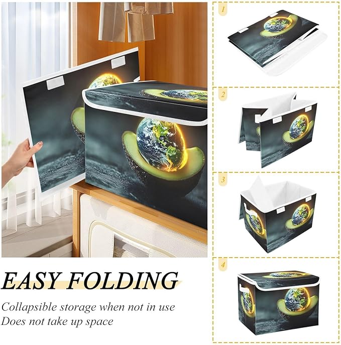AIXIWAWA Lidded Storage Cube (Avocado with Earth) Fabric Foldable Closet Bins with Flip Lid and Handles Organizer Basket Container 16.5 x 12.6 x 11.8 IN