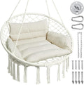 Greenstell Hammock Chair Macrame Swing Chair with Comfy Cushion Boho Hanging Chair for Outdoor &amp Indoor Perfect for Bedroom Patio Balcony Hold up to 350Lbs White