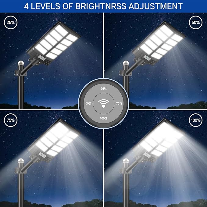 Solar Street Light 8000W Street Light Outdoor High Lumens Parking Lot Lights 6500K Solar Lights Outdoor Motion Sensor Dusk to Dawn for Parking Lot with Remote Control 1 Pack
