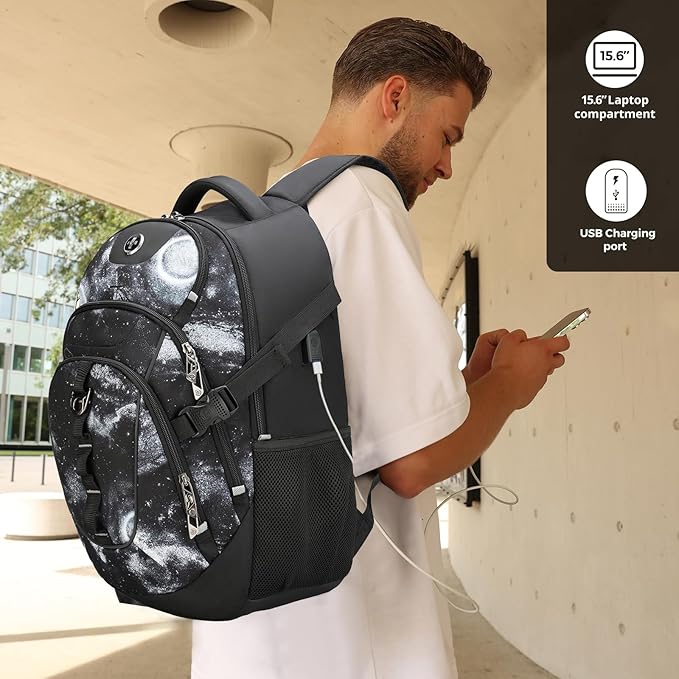 Swissdigital Laptop Backpack with USB Charging Port Travel Backpack Fits 15.6 inches Computer 31L Backpack for Men Starry Sky | SD803-98
