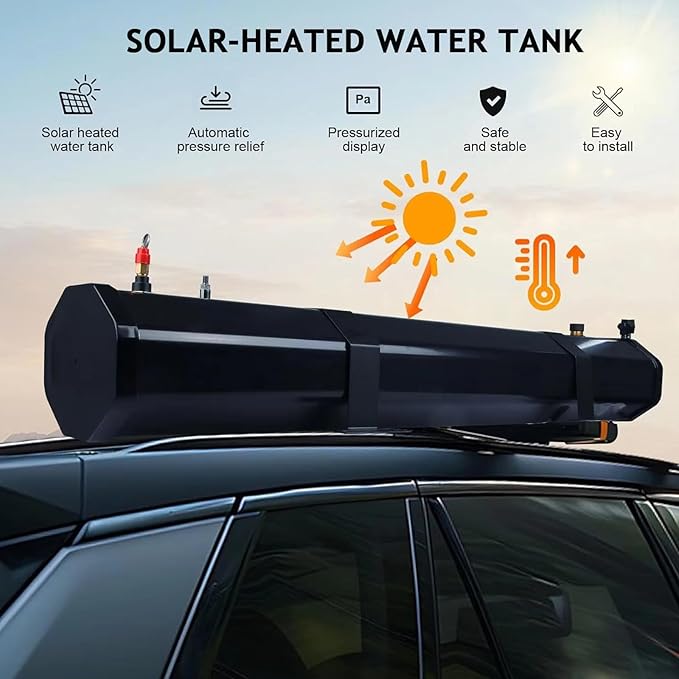 Pressurized Water Tank for Camping Shower Roof Rack Mount Road Shower with Water Pipe &amp Shower Head Roof Rack Shower for Hiking Car wash Beach Vacations 20L