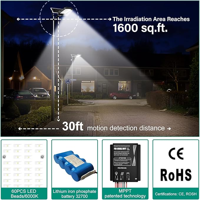 Gebosun 100W LED Solar Street Lights Outdoor 18000LM 6000K Waterproof Outdoor Solar Flood Light Dusk to Dawn Security Yard Light with Remote Control Solar Garden Lamp for Pathway Driveway