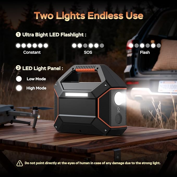 MARBERO Portable Power Station 155Wh Portable Charger 100W Power Station with 6 Outputs 2x 110V AC Outlet LED Flashlight for Home Blackout Camping RV Travel Ultra-Light &amp Silent Fan UL Certifie