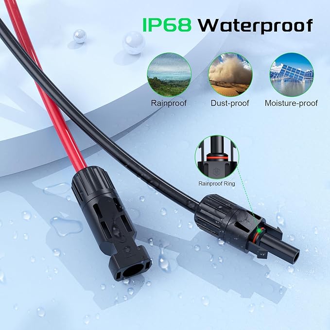 Bateria Power 30FT 12AWG Y-Branch Solar Connectors Extension Cable Solar Cable Parallel Adaptor Solar Panel Wire in Pair with Female and Male Connectors for Solar Panel (1*M/FF+1*F/MM)