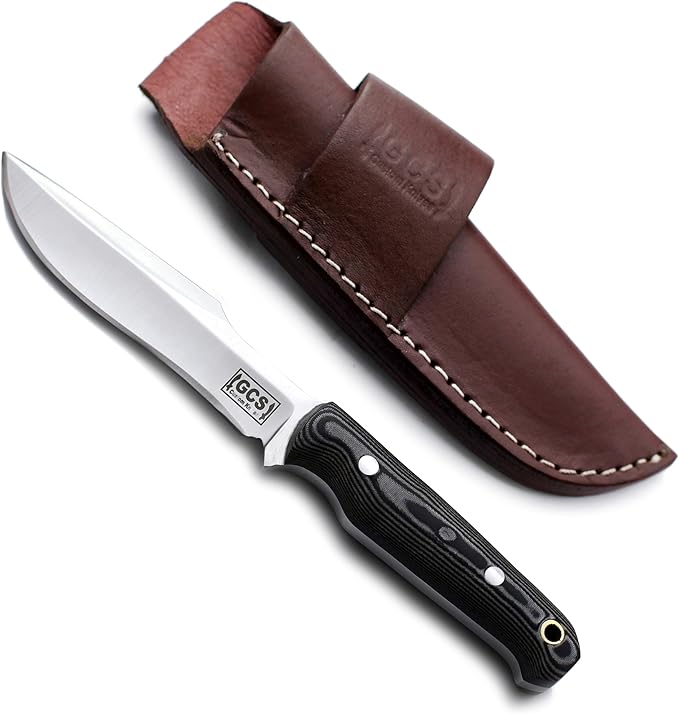 GCS Handmade D2 Steel Hunting And skinning Knife Black And White Handle Full Tang Blade and Leather Sheath for Hunting Hunting Camping Survival EDC-GCS 943