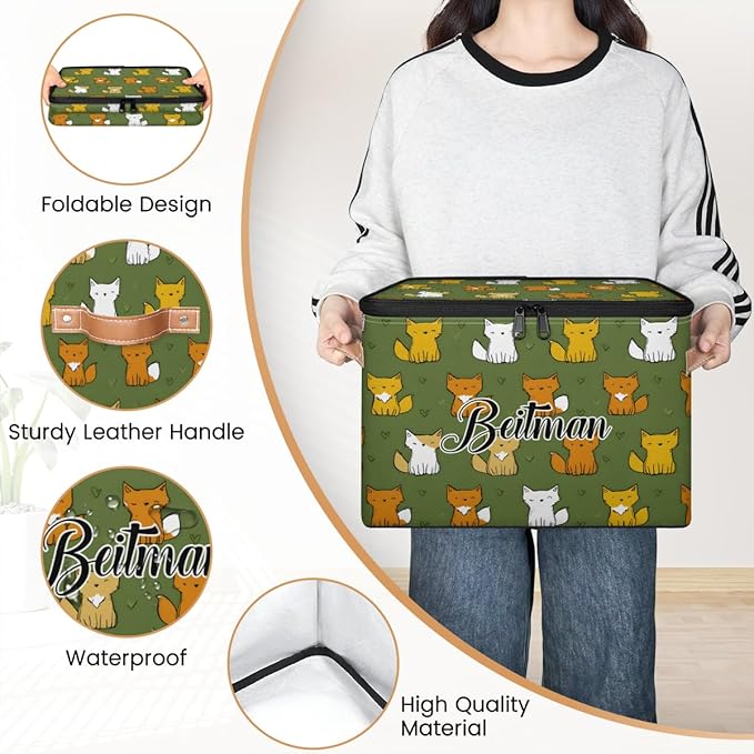 Storage-Bins with Lids Personalized Closet-Storage-Bins Under-Bed Stackable-Cubes-Box for Home Bedroom Fox Green