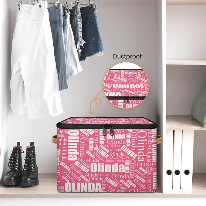 Closet-Storage-Bins with Lids Handle Customized Peach Baby-Keepsake-Box Cube Collapsibl Stackable Storage Bin for Kids-Boys-Girls-Toys