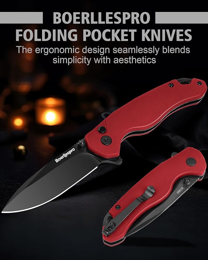 Pocket Knife – 2.99 8Cr14MoV Steel Blade G10 Handle | EDC Folding Knife with Pocket Clip for Men &amp Women | Sharp for Camping Fishing Hunting Tactical Use &amp Survival Hiking -Red