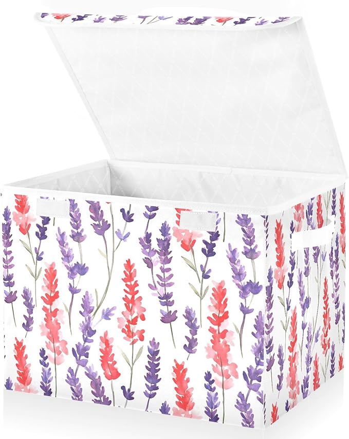 AIXIWAWA Lidded Storage Cube (Colorful Lavender) Fabric Foldable Closet Bins with Flip Lid and Handles Organizer Basket Container 16.5 x 12.6 x 11.8 IN