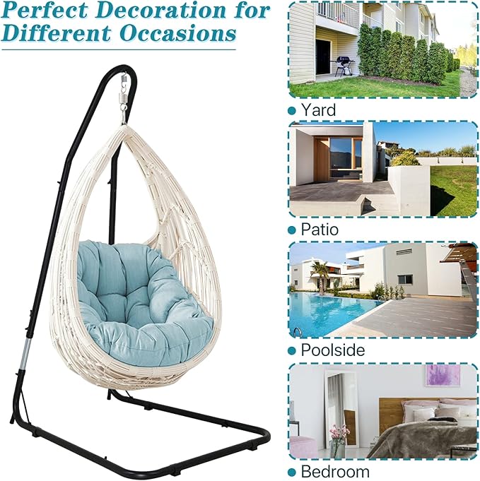Dkeli Hammock Chair Stand Portable Heavy Duty Solid Steel Stand Only Outdoor Indoor Hanging Chair Stand for Air Porch Swing Chair w/Weather-Resistant Finish Offset Base 360-Degree Rotation Black