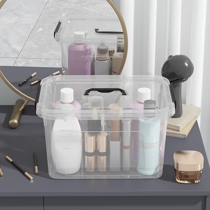 4-pack 10.5 Quarts Clear Boxes with Handles Plastic Storage Bin with Lid