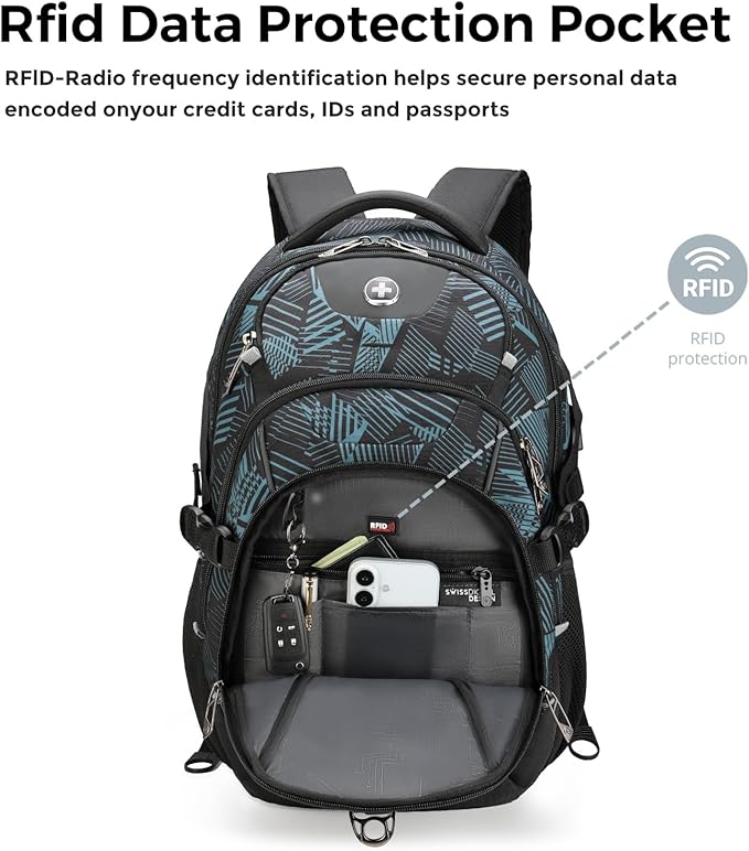 Swissdigital Laptop Backpack with USB Charging Port Travel Backpack Fits 15.6 inches Computer 31L Backpack for Men Dark Green | SD803-96