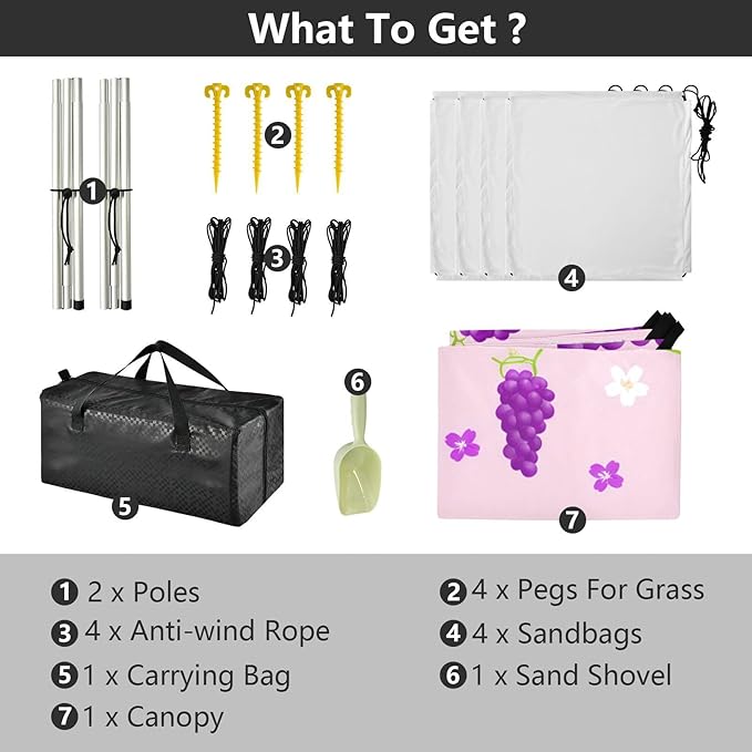 Beach Canopy with Windproof Ropes &amp Sandbags Beach Tent Sun Shade Sun Shelter for Camping Trips Fishing Backyard Fun or Picnics Grape