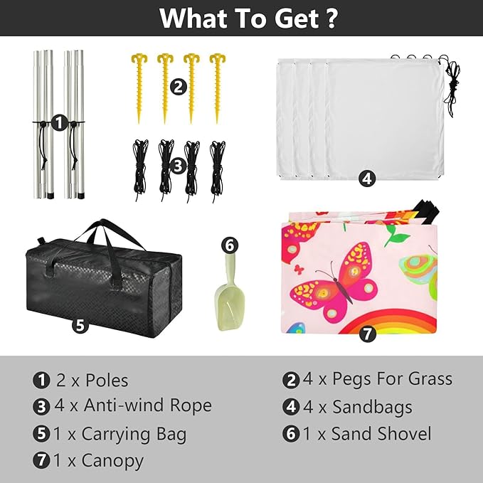 Beach Canopy with Windproof Ropes &amp Sandbags Beach Tent Sun Shade Sun Shelter for Camping Trips Fishing Backyard Fun or Picnics Butterflies