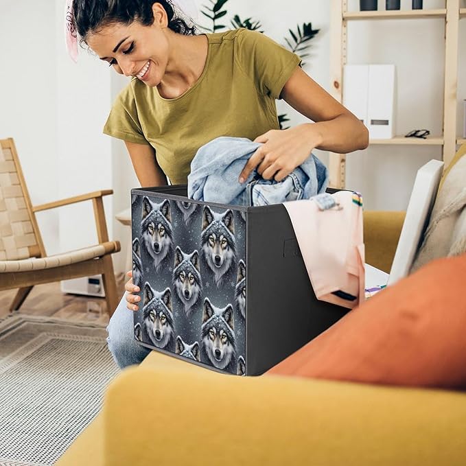 Collapsible Storage Cube with Handles Lone Wolf Space-Saving Foldable Organizer Bin for Bookshelf Cabinet Perfect for Small Apartments &amp Dorms
