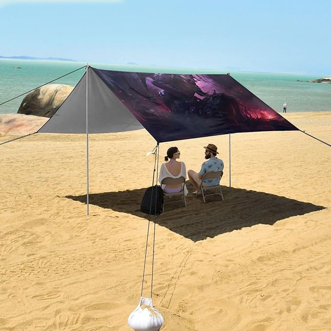 ALAZA Dragon at Night Beach Tent Sun Shelter UPF50+ Protection Beach Shade Canopy w/ 4 Sandbags for Outdoor Camping Fishing Backyard Fun Picnic 10x9 ft