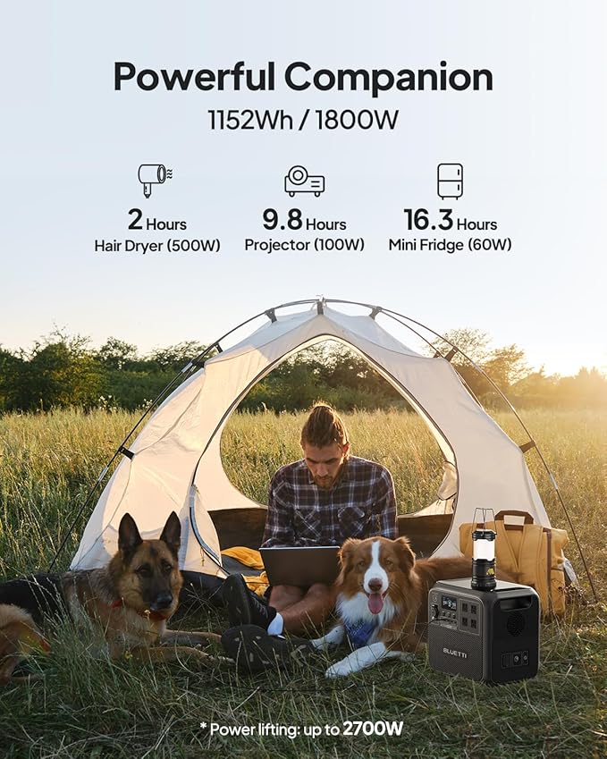 BLUETTI AC180 Portable Power Station &amp Charger 2 (Ships Separately) 1152Wh LFP Backup 1200W Alternator Charger for Solar Generator 2.4 H Full Charge via Car Ideal for Road Trips Off-grid Use