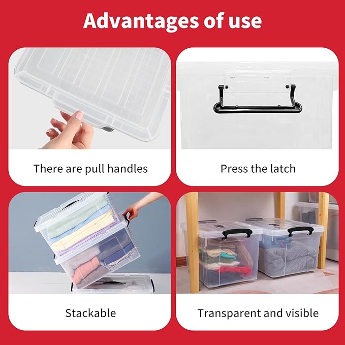 90 Quart 4-Pack Heavy-Duty Stackable Clear Storage Bins with Lids - Premium Clear Plastic Organizing Containers for Home Office Closet &amp Bathroom BPA-Free Secure Latches and Pull Handles