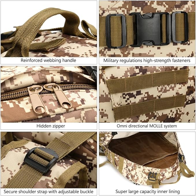 Tactical Backpack Military Army Rucksack 60L Large Assault Pack Detachable Molle Bag (Black)