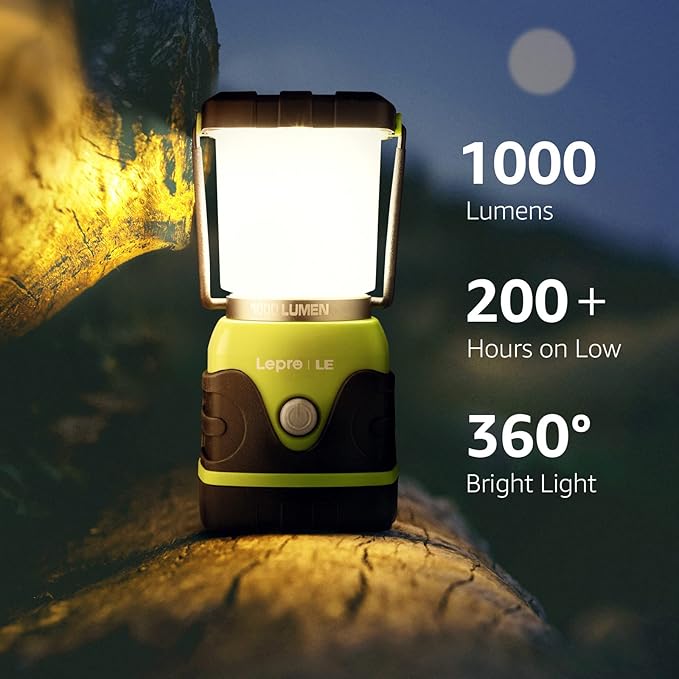 LE 1000LM Battery Powered LED Camping Lantern Waterproof Tent Light with 4 Light Modes Camping Essentials Portable Lantern Flashlight for Camping Emergency Light Power Outages Not Rechargeable