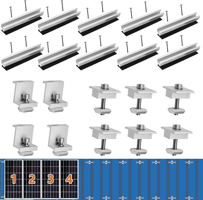 Solar Panel Bracket Kit - 10 Pcs Aluminium Mounting Rail 120mm Z-Bracket Set Center Clamps Solar Mounting Rail Connector for Metal Tin Flat Sheet Roofs