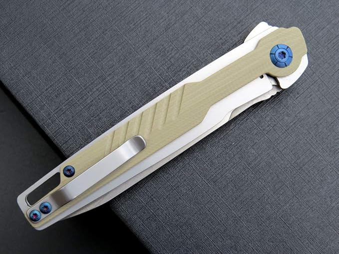 Eafengrow EF942 EDC Folding Knife D2 Steel Blade Titanium Plating &amp G10 HandlePocket Clip with Frame Lock EDC Pocket Knife for Camping Hiking Survival Outdoor(Desert)