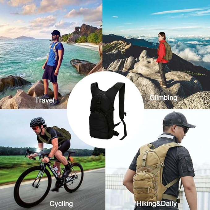 1PC Hiking Backpack Bike Backpack Walking Backpack 15L Camouflage Casual Waterproof Multi-Pocket Tactical Sport Travel Trekking Bag Army Backpack for Men and Women Black Hiking Backpack/3151