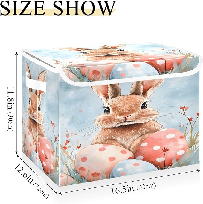 senya Easter Baskets Collapsible Storage Bins with Lids Easter Rabbit Bunny K Storage Boxes Clothes Baskets for Organizing
