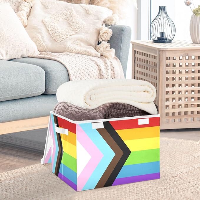 Progress Pride Flag Rainbow Flag Storage Container with Lid Collapsible Closet Organizer Garage Storage Bins for Home