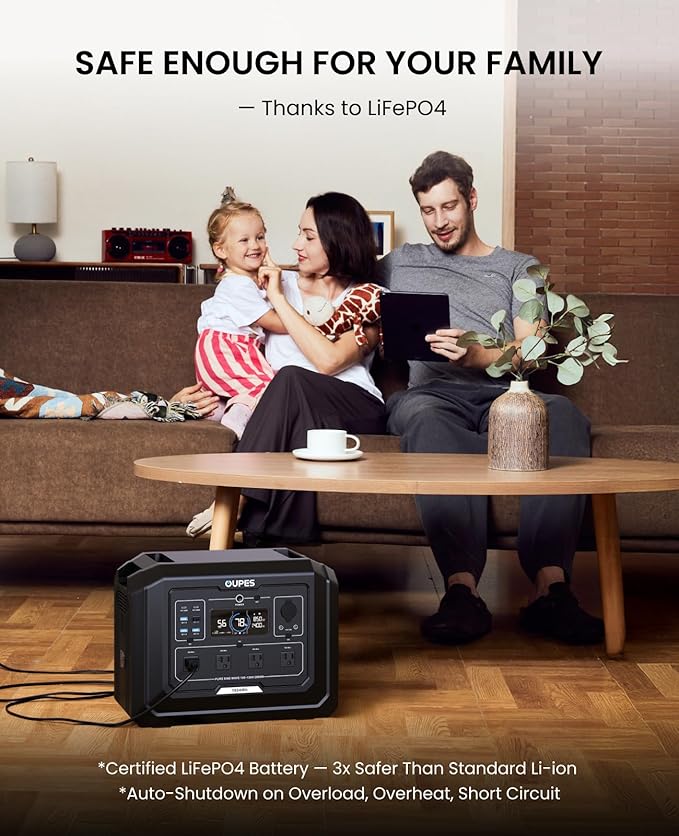 OUPES Mega 1 Portable Power Station 2000W (Surge 4500W) 1024Wh LiFePO4 Battery Solar Generator Expandable to 5kWh UPS for Home Backup Power Camping &amp Road Trips (Solar Panel Optional)