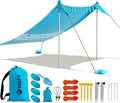 Villey Beach Tent Sun Shelter with UPF50+ Protection 8×7FT Portable Sun Shade with 2 Stability Poles 8 Ground Pegs 4 Sandbags and Sand Shovel Outdoor Beach Canopy for Camping Trips Picnics
