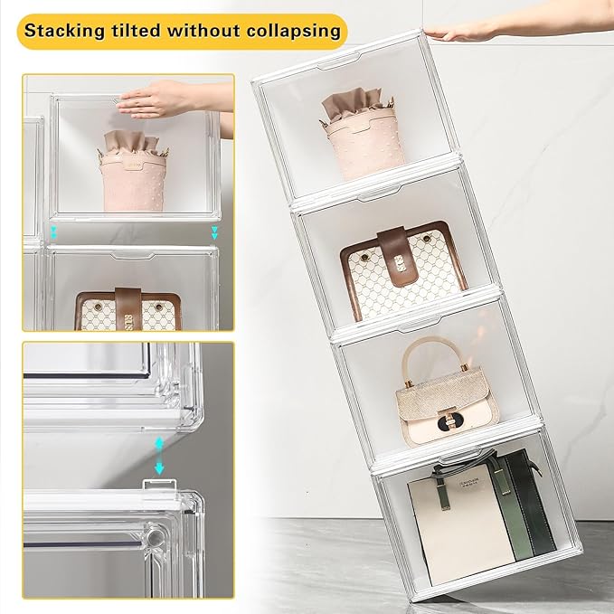 GUDEMAY Clear Acrylic Display Case with Light Dustproof Stackable Showcase for Collectibles Figures Shoes Toys &amp Jewelry - Plastic Storage Bins Support Voice Control Lighting