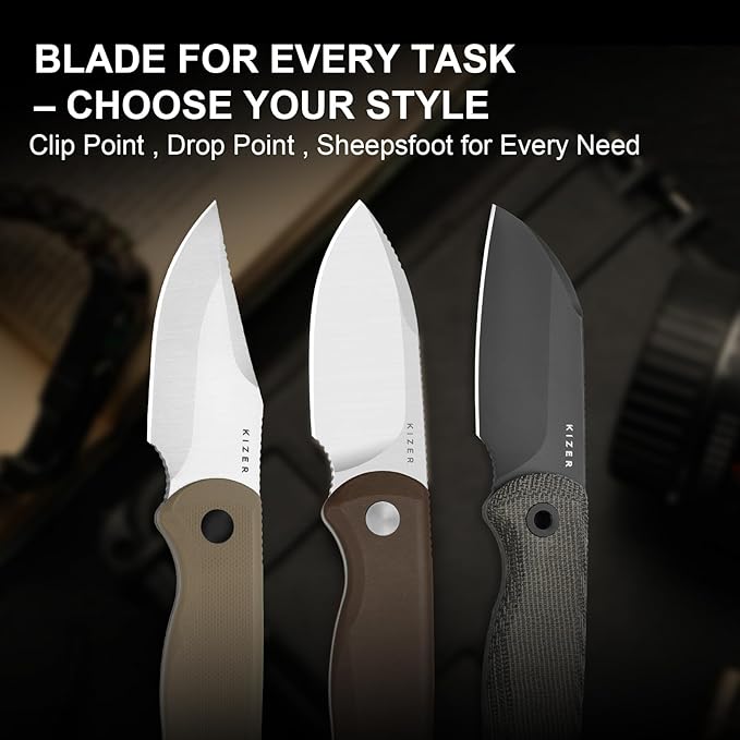 Kizer Drop Bear Fixed Blade Knife 2.56 S45VN Matte DLC Ultra Blade EDC Camping Knife with Norplex UltreX™ Green Micarta Handle &amp Built-in Tools Hunting Survival Knives with Kydex Sheath 1093A3
