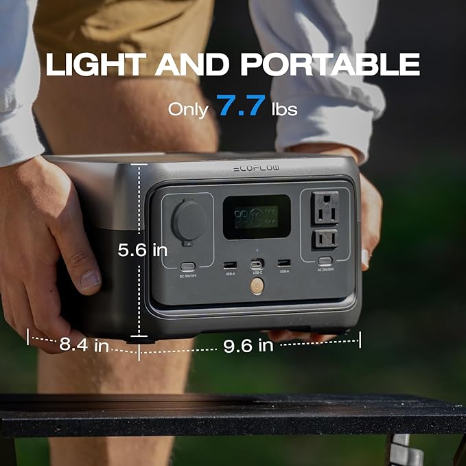 EF ECOFLOW Portable Power Station RIVER 2 256Wh LiFePO4 Battery/ 1 Hour Fast Charging 2 Up to 600W AC Outlets Solar Generator (Solar Panel Optional) for Outdoor Camping/RVs/Home Use