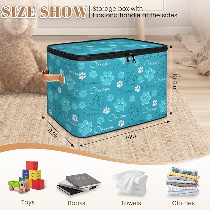 Custom Storage Bins with Zipper Lid Personalized Dog Paw Fabric Lidded Storage Baskets Boxes Foldable Cubes Clothes Organizer Container