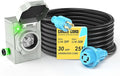 CircleCord 4 Prong 25 Feet 30 Amp Generator Extension Cord and Inlet Box with Locking Connector Heavy Duty NEMA L14-30P/L14-30R 125/250V 7500W 10 Gauge SJTW Generator to House Power Cord
