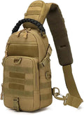 Men's Fishing Chest Bag Tactical Sports Shoulder Fanny Pack Camping Cycling MOLLE Sling Bags EDC(Tan)