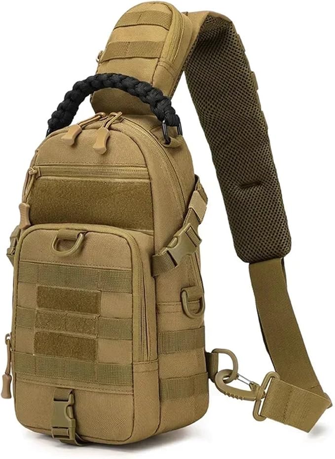 Men's Fishing Chest Bag Tactical Sports Shoulder Fanny Pack Camping Cycling MOLLE Sling Bags EDC(Tan)