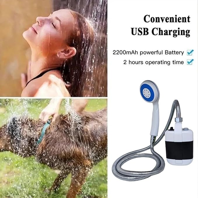 YAUWIHE Portable Camping Shower Upgraded Outdoor Camp Shower USB Rechargeable Electric Shower Pump for Garden Outdoor Waterproof Camping Shower for Camp Hiking Car Washing Pet Bath (1)