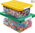 loobuu Plastic Storage Bins with Lids - Stackable Toy Storage Organizer Box Set of 2 Toy Chests with Compatible Building Baseplate and Lid Storage Container for Building Bricks - Yellow+Green
