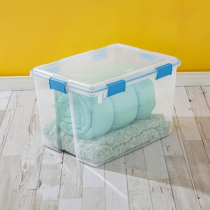 Sterilite 16-Pack Gasket Box Weather-Resistant Storage Bins with Latching Lids 80 Quart - Heavy-Duty Organizing Containers for Closet Bathroom and Office