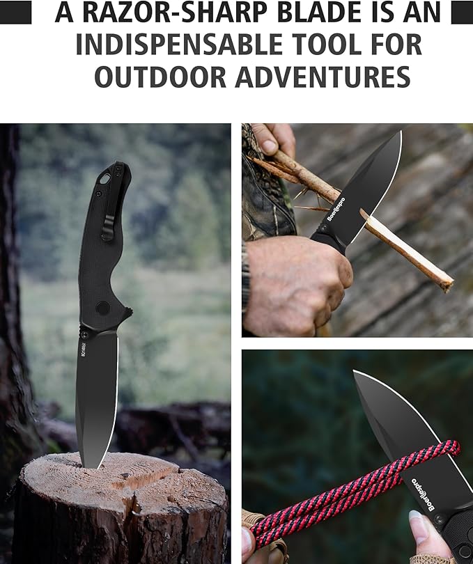 Pocket Knife – 2.99 8Cr14MoV Steel Blade G10 Handle | EDC Folding Knife with Pocket Clip for Men &amp Women | Sharp for Camping Fishing Hunting Tactical Use &amp Survival Hiking -Black