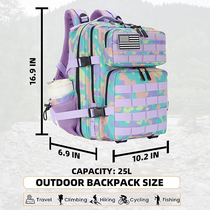 Lovelinks21 25L Tactical Military Backpack Small Travel Backpack for Men and Women Assault Pack Bug Out Bag Molle Daypack Gym Backpack with Bottle Holder (Color Camo)