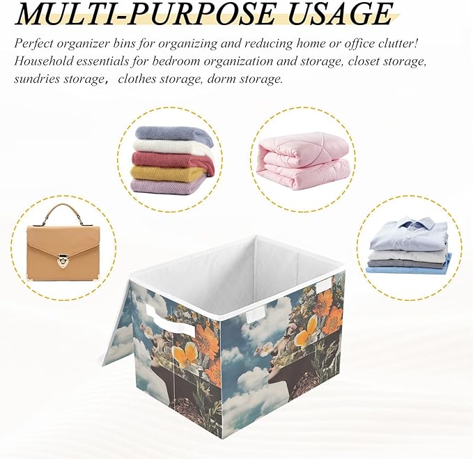 AIXIWAWA Lidded Storage Cube (Abstract Woman) Fabric Foldable Closet Bins with Flip Lid and Handles Organizer Basket Container 16.5 x 12.6 x 11.8 IN