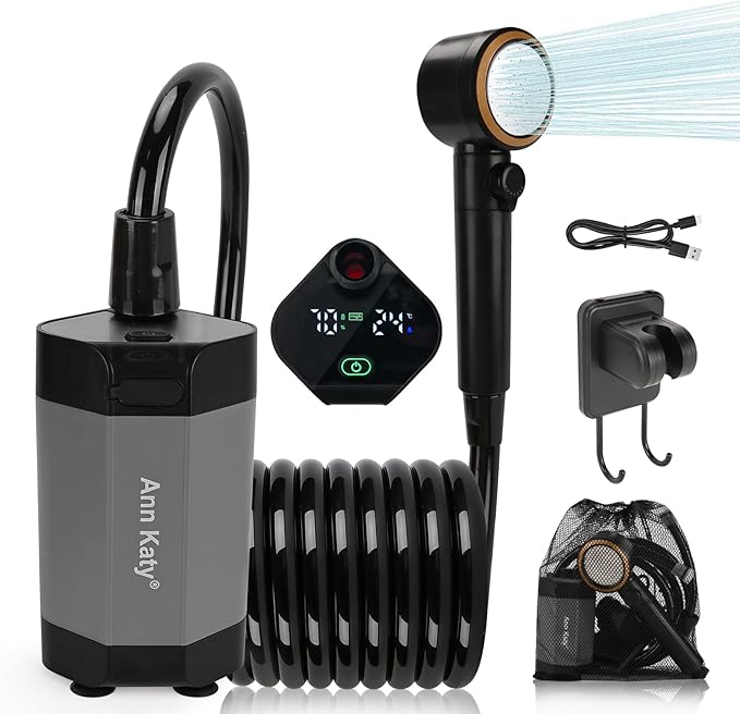 Ann Katy Portable Camping Shower Outdoor Camp Shower PumpUpgrade Rechargeable Electric Shower Pump with Intelligent Digital Display Multiple Spray Modes for Camping Hiking TravelingRV