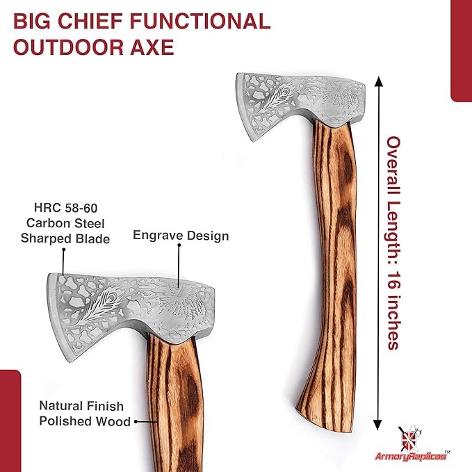 Armory Replicas™ Big Chief Functional High Carbon Steel Wood Handle Camping Outdoor Axe